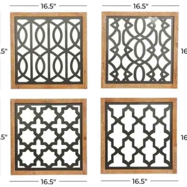 Wall Plaques-Kirkland's Home Framed Matte Black Metal Wall Plaques, Set Of 4 Black/Brown