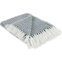 Blankets & Throws-Kirkland's Home French And White Arrowhead Throw Blue