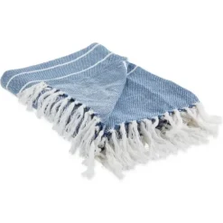 Blankets & Throws-Kirkland's Home French And White Thin Stripe Throw Blue