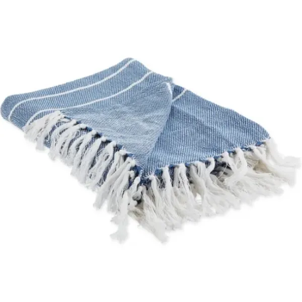 Blankets & Throws-Kirkland's Home French And White Thin Stripe Throw Blue
