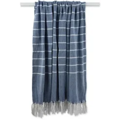 Blankets & Throws-Kirkland's Home French And White Thin Stripe Throw Blue