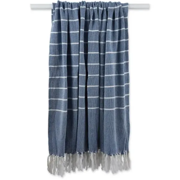 Blankets & Throws-Kirkland's Home French And White Thin Stripe Throw Blue