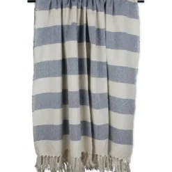 Blankets & Throws-Kirkland's Home French Cabana Stripe Throw Blue