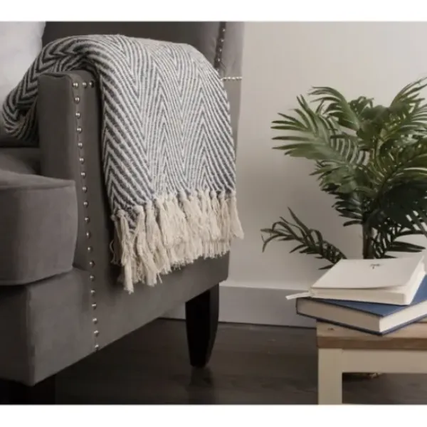 Blankets & Throws-Kirkland's Home French Chevron And Fringe Throw Blue