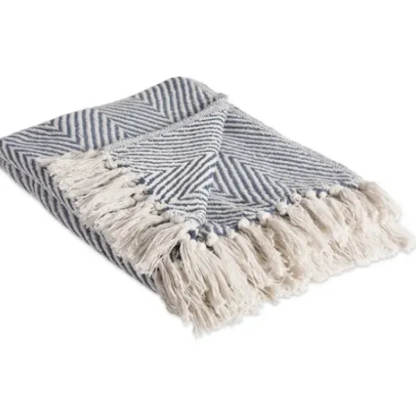 Blankets & Throws-Kirkland's Home French Chevron And Fringe Throw Blue