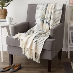 Blankets & Throws-Kirkland's Home French Diamond Cut Throw Blue