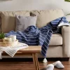 Blankets & Throws-Kirkland's Home French Slub Stripe Decorative Throw Blue