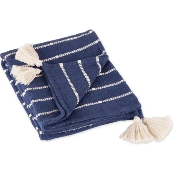 Blankets & Throws-Kirkland's Home French Slub Stripe Decorative Throw Blue