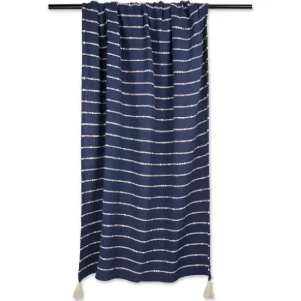 Blankets & Throws-Kirkland's Home French Slub Stripe Decorative Throw Blue
