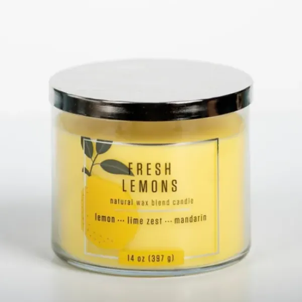 Candles-Kirkland's Home Fresh Lemons 14 Oz. Triple Wick Jar Candle Yellow