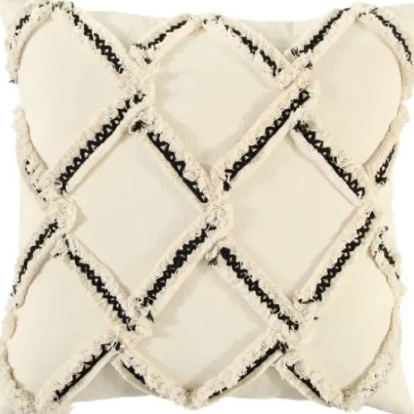 Pillows-Kirkland's Home Fringe Stitched Lattice Throw Pillow Ivory/Black