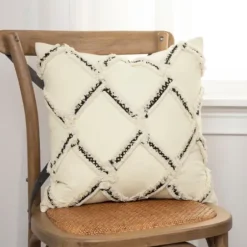 Pillows-Kirkland's Home Fringe Stitched Lattice Throw Pillow Ivory/Black