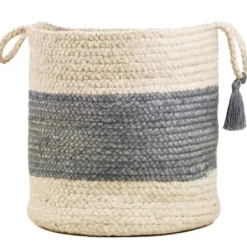 Baskets & Boxes-Kirkland's Home Frost Gray Bold Striped Jute Basket, 19 In. Gray/Ivory