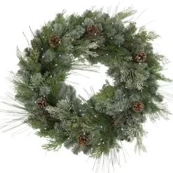 Wreaths-Kirkland's Home Frosted Pine Needle And Pinecone Pre-Lit Wreath Green/Brown