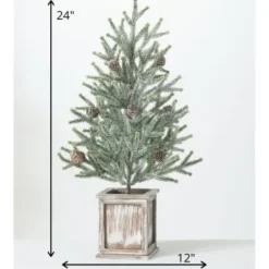 Trees & Topiaries-Kirkland's Home Frosted Pinecone Tree In Whitewash Planter, 24 In. Green/White/Brown