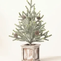 Trees & Topiaries-Kirkland's Home Frosted Pinecone Tree In Whitewash Planter, 18 In. Green/White/Brown