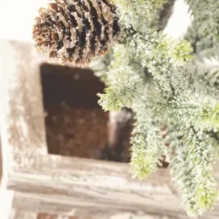 Trees & Topiaries-Kirkland's Home Frosted Pinecone Tree In Whitewash Planter, 18 In. Green/White/Brown