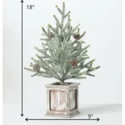 Trees & Topiaries-Kirkland's Home Frosted Pinecone Tree In Whitewash Planter, 18 In. Green/White/Brown