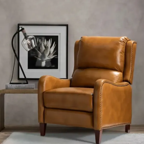 Accent Chairs-Kirkland's Home Full-Grain Leather Recliner Accent Chair Brown
