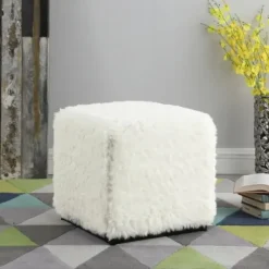 Benches & Ottomans-Kirkland's Home Fur Cube Ottoman White