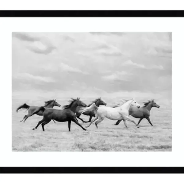 Framed Art-Kirkland's Home Galloping Wild Horses Framed Wall Art Black/White