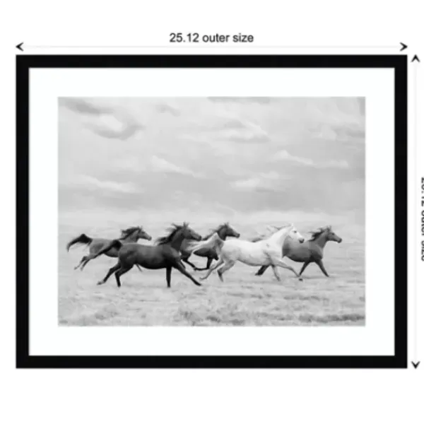 Framed Art-Kirkland's Home Galloping Wild Horses Framed Wall Art Black/White