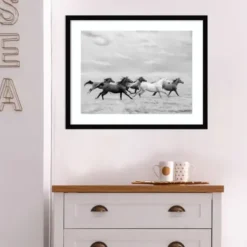 Framed Art-Kirkland's Home Galloping Wild Horses Framed Wall Art Black/White