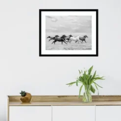 Framed Art-Kirkland's Home Galloping Wild Horses Framed Wall Art Black/White