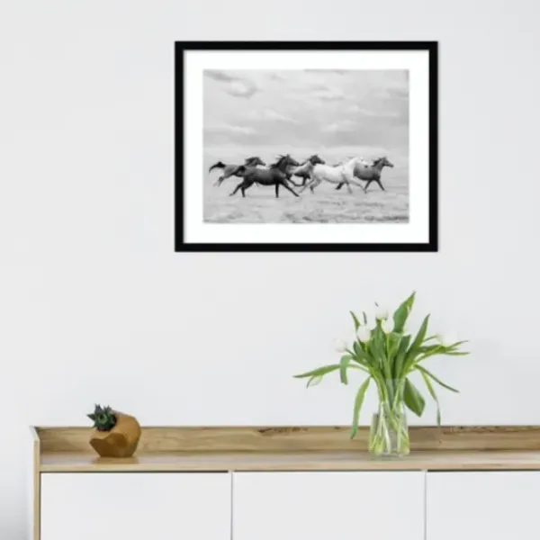 Framed Art-Kirkland's Home Galloping Wild Horses Framed Wall Art Black/White