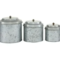 Decorative Bowls & Jars-Kirkland's Home Galvanized Metal Lid 3-Pc. Decorative Jar Set Silver