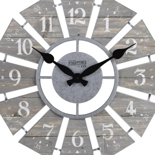 Clocks-Kirkland's Home Galvanized Windmill Wall Clock Gray