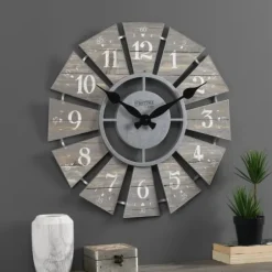 Clocks-Kirkland's Home Galvanized Windmill Wall Clock Gray