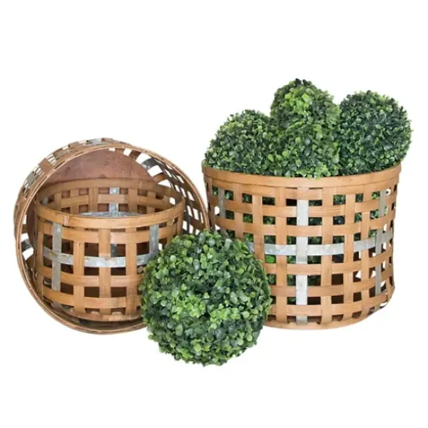 Baskets & Boxes-Kirkland's Home Galvanized Woven Wicker Baskets, Set Of 3 Tan/Silver