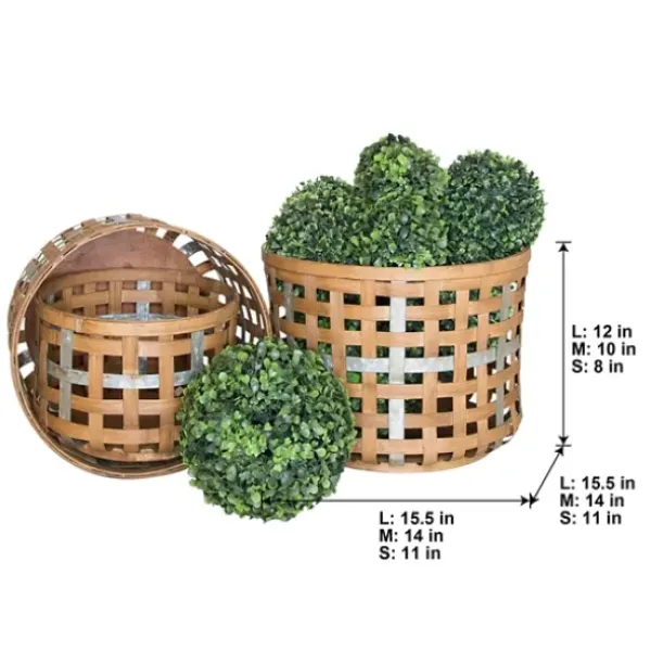 Baskets & Boxes-Kirkland's Home Galvanized Woven Wicker Baskets, Set Of 3 Tan/Silver
