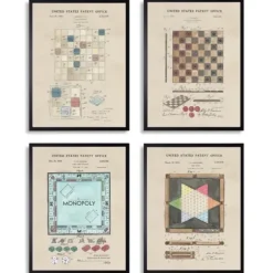 Framed Art-Kirkland's Home Game Boards Patents Framed Art Prints, Set Of 4 Brown/Multi