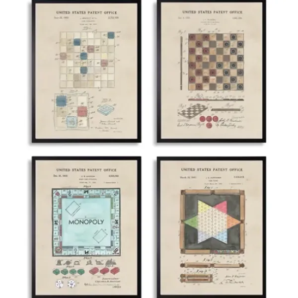 Framed Art-Kirkland's Home Game Boards Patents Framed Art Prints, Set Of 4 Brown/Multi