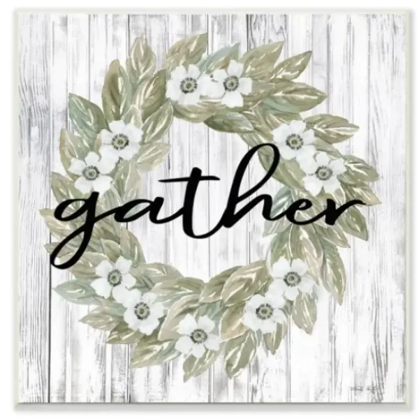 Wall Quotes & Signs-Kirkland's Home Gather In Floral Wood Plank Wall Plaque White/Green/Gray