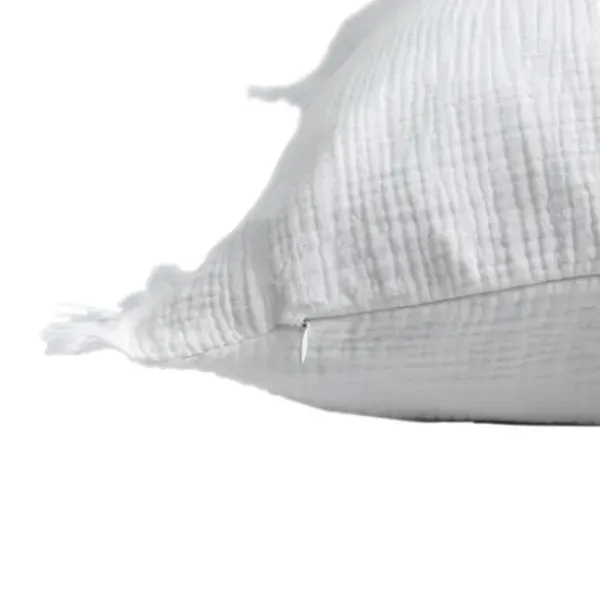 Pillows-Kirkland's Home Gauze Organic Fringe Throw Pillow White