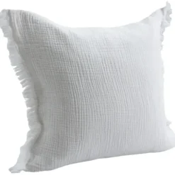 Pillows-Kirkland's Home Gauze Organic Fringe Throw Pillow White