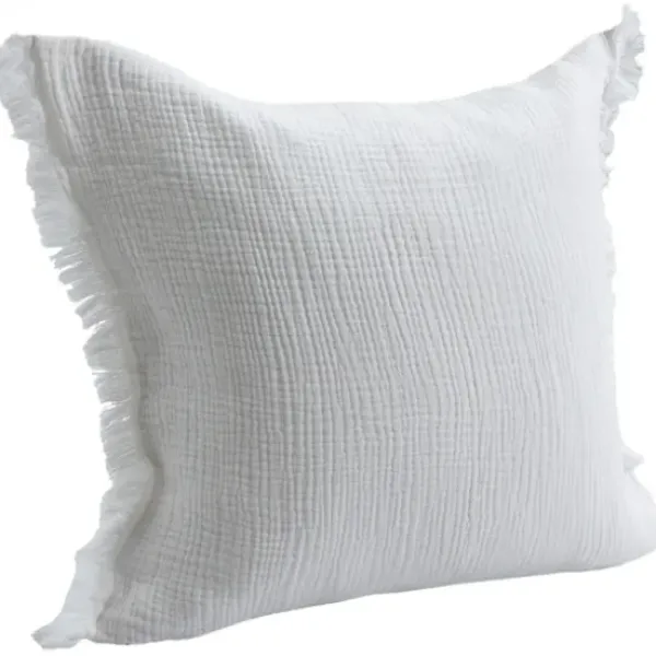 Pillows-Kirkland's Home Gauze Organic Fringe Throw Pillow White