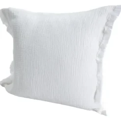 Pillows-Kirkland's Home Gauze Organic Fringe Throw Pillow White