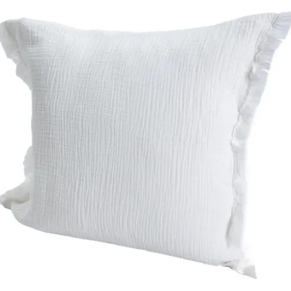 Pillows-Kirkland's Home Gauze Organic Fringe Throw Pillow White