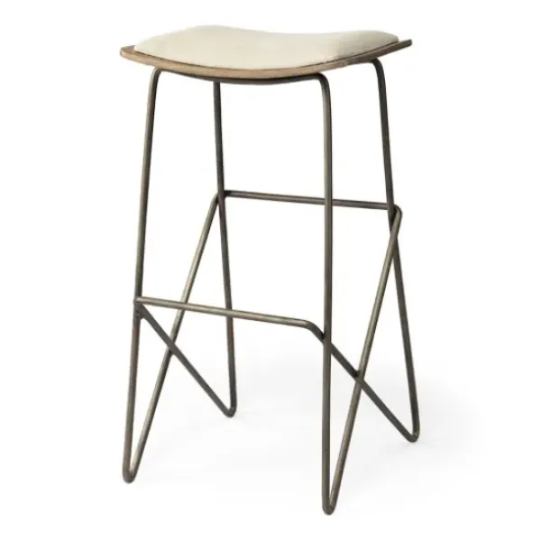 Bar Stools & Counter Height Stools-Kirkland's Home Geometric Base And Saddle Seat Bar Stool Ivory