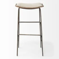 Bar Stools & Counter Height Stools-Kirkland's Home Geometric Base And Saddle Seat Bar Stool Ivory