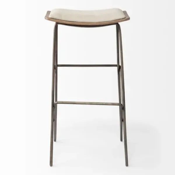 Bar Stools & Counter Height Stools-Kirkland's Home Geometric Base And Saddle Seat Bar Stool Ivory