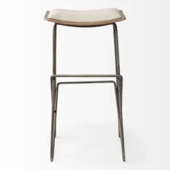 Bar Stools & Counter Height Stools-Kirkland's Home Geometric Base And Saddle Seat Bar Stool Ivory