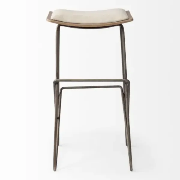 Bar Stools & Counter Height Stools-Kirkland's Home Geometric Base And Saddle Seat Bar Stool Ivory