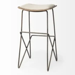 Bar Stools & Counter Height Stools-Kirkland's Home Geometric Base And Saddle Seat Bar Stool Ivory