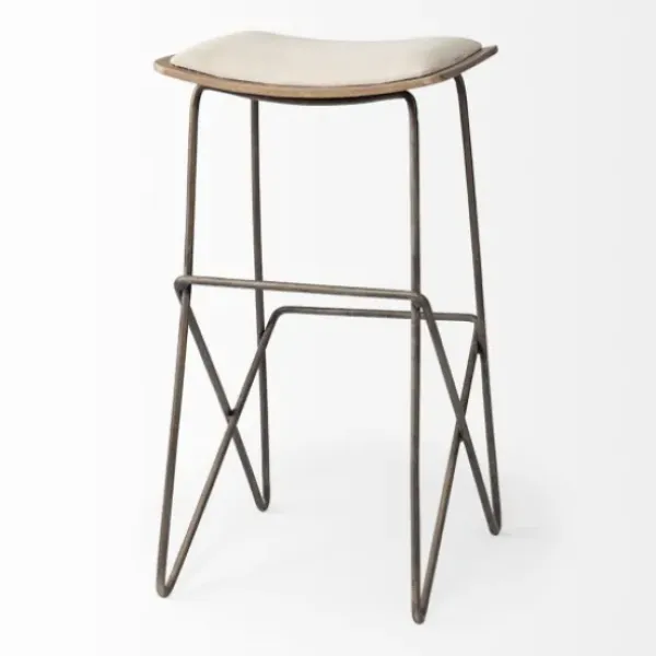 Bar Stools & Counter Height Stools-Kirkland's Home Geometric Base And Saddle Seat Bar Stool Ivory