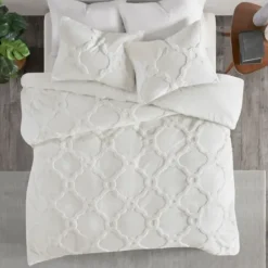 Comforters-Kirkland's Home Geometric California King 3-Pc Comforter Set White